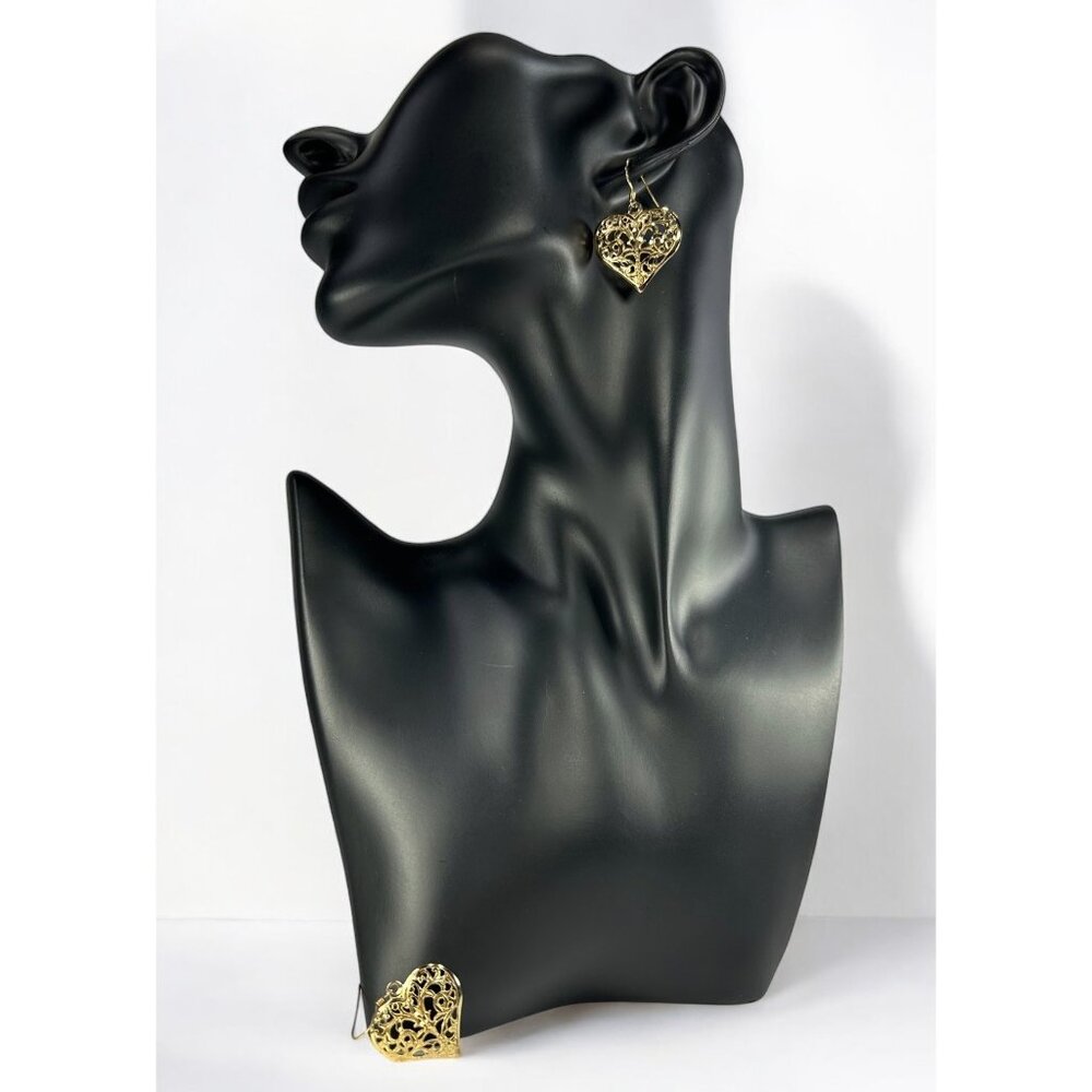 925 Sterling Silver Gold Vermeil Earrings Heart Shape Filigree Gold Tone Jewelry